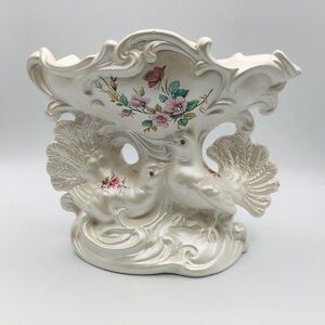 VINTAGE BERGER Candy Dish Dove Birds Trinket Pedestal Jeweled *FLAWED SEE BELOW